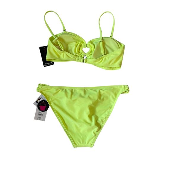 Bikini 2Pc High Cut Swimsuit Jr Lg 11-13 Adjustable Removable Straps Neon Yellow - Picture 2 of 9